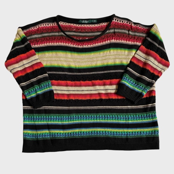 Lauren Ralph Lauren Multicolor Striped Open Knit Sweater Women's Size M Preppy - Picture 14 of 16